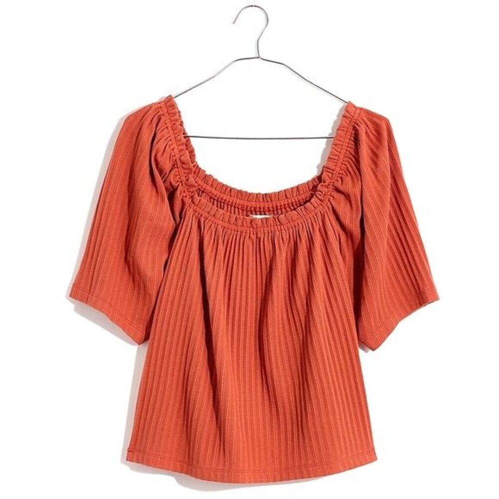 NWT Madewell Knit Pointelle Square Neck Peasant Top Summer Clay Women’s Size XS